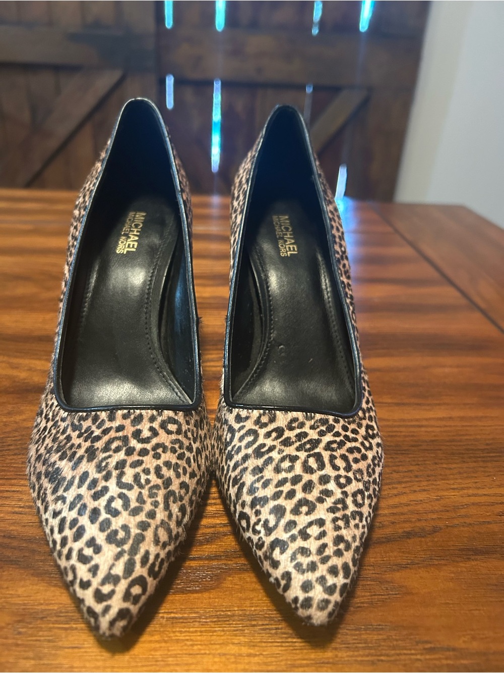 Michael Kors Leopard-Print Pointed Pumps in Tan and Black